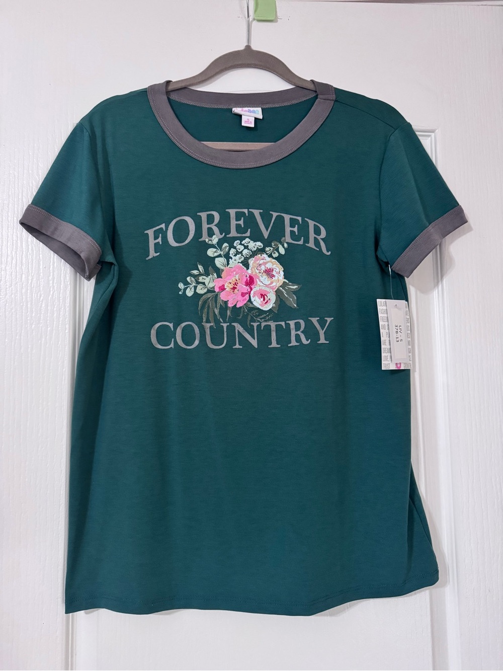LuLaRoe Teal Liv Tee with Floral Graphic size small NWT